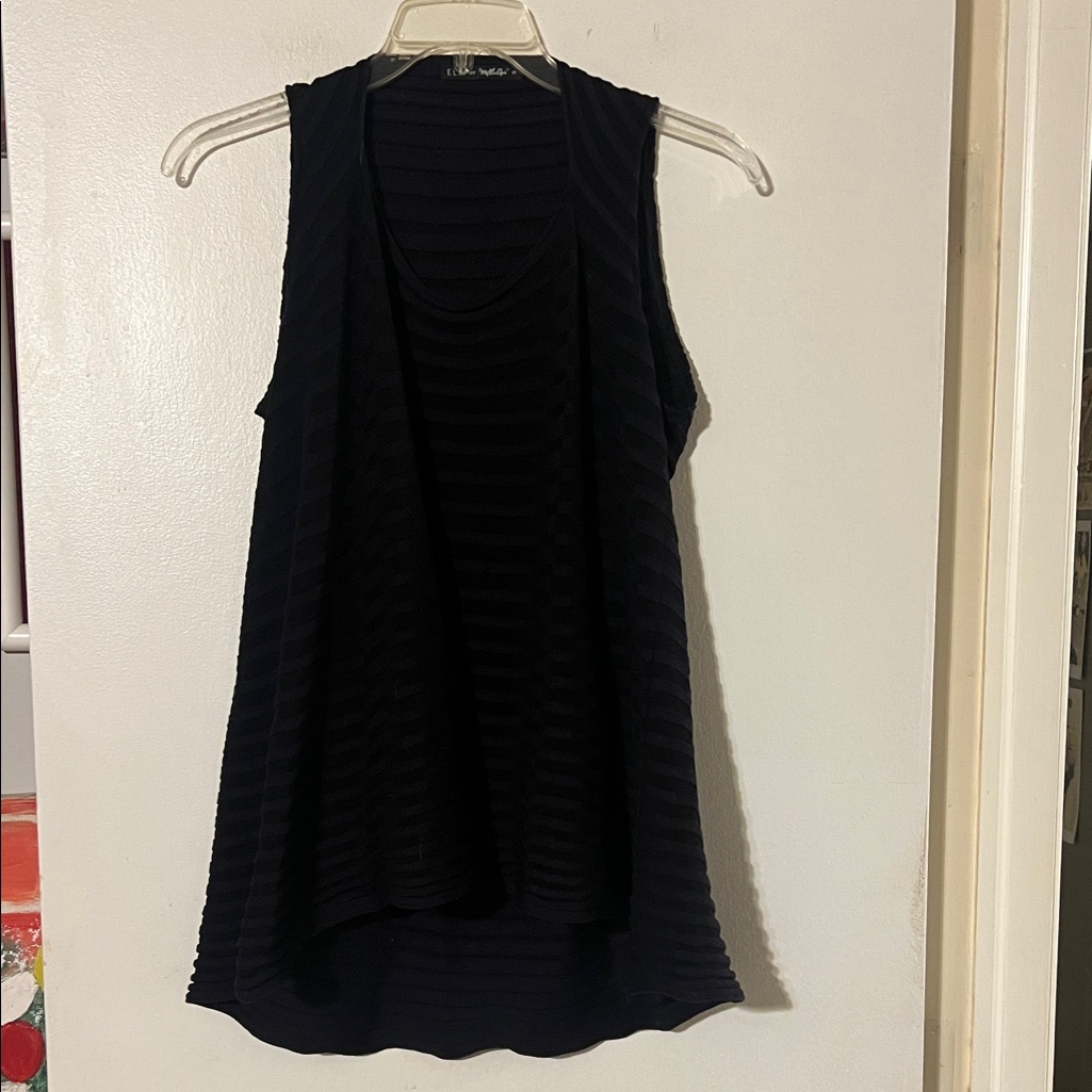 Elm By A Matthildur Black Ribbed Sleeveless Trapeze Tunic Length Sweater